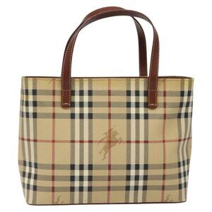 BURBERRY Nova Check Hand Bag PVC Leather Beige Auth 116465